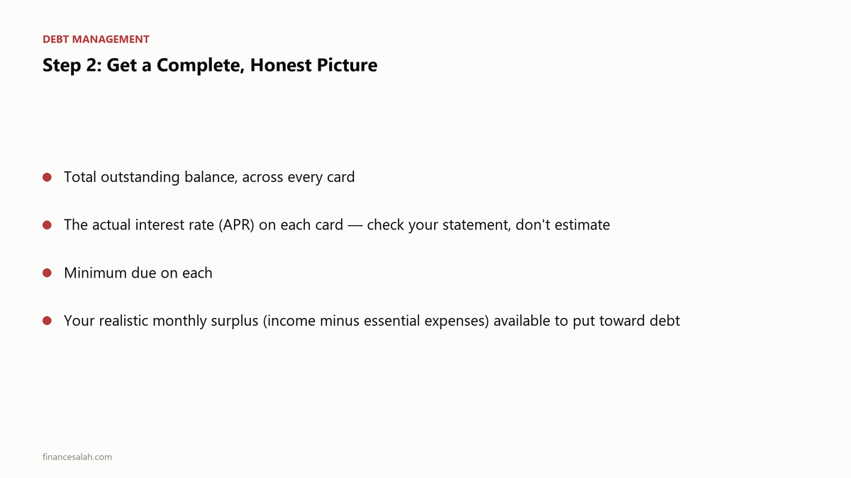 Step 2: Get a Complete, Honest Picture — key details from the FinanceSalah guide on How to Get Out of Credit Card Debt in India: Step-by-Step Guide